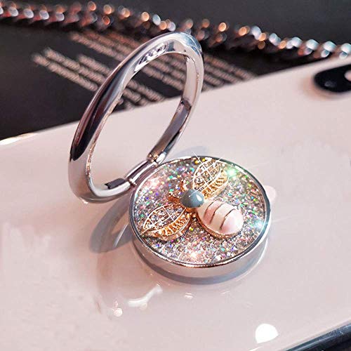 Fashion bee Pattern Cell Phone 360° Rotating Ring Stand Holder, Bling Diamond Finger Kickstand Back Stand Hand Grip Compatible with iPhone 13,Samsung S21,iPhone 13 pro max (Silver) - color: Silver