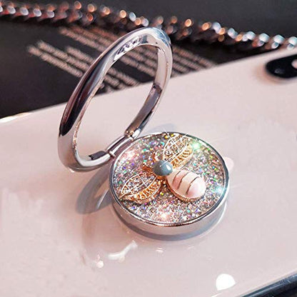 Fashion bee Pattern Cell Phone 360° Rotating Ring Stand Holder, Bling Diamond Finger Kickstand Back Stand Hand Grip Compatible with iPhone 13,Samsung S21,iPhone 13 pro max (Silver) - color: Silver