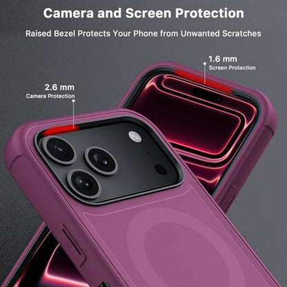 M MYBAT PRO for iPhone 17 Pro Case with Belt Clip Holster,[Compatible with Magsafe] w/Screen Protector,Anti-Drop,Shockproof,w 360°Rotating Kickstand,Heavy Duty Protection (Plum) - color: Plum