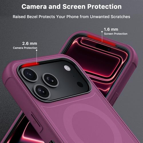 M MYBAT PRO for iPhone 17 Pro Case with Belt Clip Holster,[Compatible with Magsafe] w/Screen Protector,Anti-Drop,Shockproof,w 360°Rotating Kickstand,Heavy Duty Protection (Plum) - color: Plum