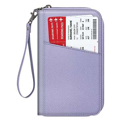 FINTIE Family Passport Holder Wallet Travel Document Organizer Clutch Bag | RFID Blocking Credit Cards Case Cover for Women Men - color: Lilac Purple