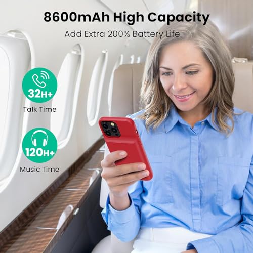 Battery Case for iPhone 15 Pro Max,Powerful 8600mah Ultra-Slim Protective Charging Case,15W Fast Charging Portable Rechargeable Expandable Battery Charger Cover for iPhone 15 Pro Max(6.7inch)-Red - color: Red