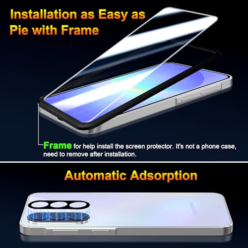 QsmQam 3 Pack Screen Protector for Samsung Galaxy A37 5G + 3 Pack Camera Lens Protector, Ultra HD Tempered Glass, 9H Hardness, Anti Scratch, Easy Installation - Case Friendly