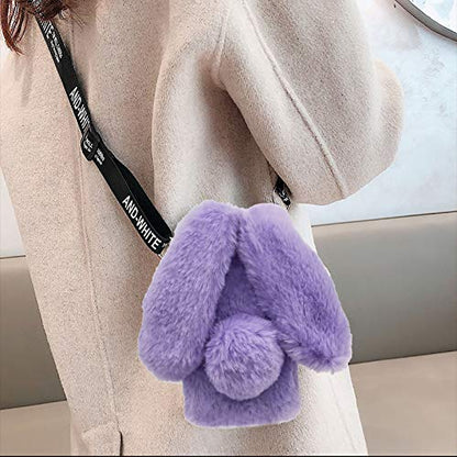 Rabbit Ear Case for Moto G Power 5G 2024 with Crossbody Strap, Plush Bumper Protective Cover, Purple - color: Purple, size: Moto G Power 5G 2024