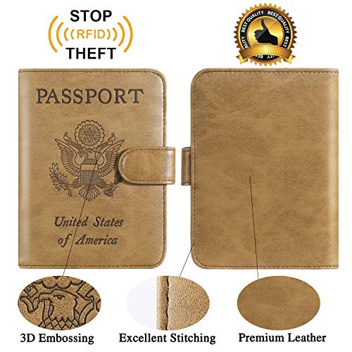 Passport Holder Cover Wallet RFID Blocking, Travel Essentials | Leather Card Case, Travel Accessories for Women Men, Brown - color: Brown