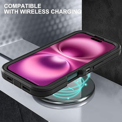YKHJKLEC for iPhone 16 Plus Case, Military Grade 3 in 1 Heavy Duty Shockproof/Drop Proof/Dust Proof Case with 2Pcs Tempered Glass Screen Protector (Black/Black) - color: Black/Black