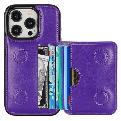 KIHUWEY Compatible with iPhone 15 Pro Wallet Case Credit Card Holder, Premium Leather Kickstand Flip Hidden Magnetic Clasp Durable Shockproof Protective Cover for iPhone 15 Pro 6.1 inch (Dark Purple) - color: Dark Purple