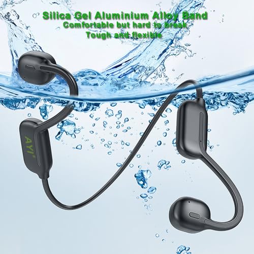 AYI Professional Swim Headphones True Bone Conduction Open Ear Headset MP3 Player Built-in 32G Memory IP68 Underwater Waterproof Bluetooth Earphone for Driving Bicycling Running Skiing-CS05 Black - color: CS05 Black