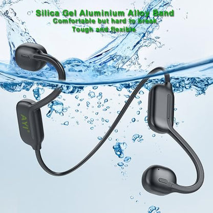 AYI Professional Swim Headphones True Bone Conduction Open Ear Headset MP3 Player Built-in 32G Memory IP68 Underwater Waterproof Bluetooth Earphone for Driving Bicycling Running Skiing-CS05 Black - color: CS05 Black