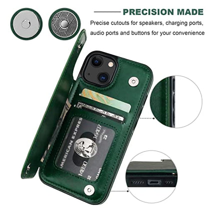 ONETOP for iPhone 13 Wallet Case with Card Holder,Green | Kickstand,ID/Cash Holder,Case Wallet with Card Slots,Double Magnetic Clasp,Durable PU Leather Shockproof Cover for Women Men - color: Green