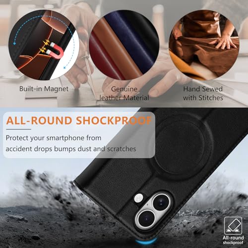 for iPhone 17 Wallet Case 6.3" Flip Card Holder Kickstand Black - color: Black, size: 6.3" iPhone 17