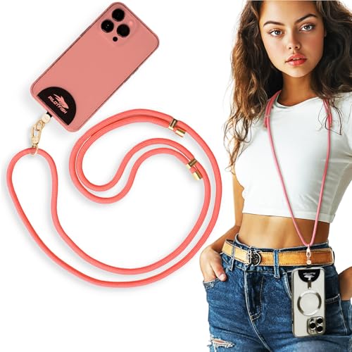 Pilotfish Team Phone Lanyard Strap – Universal Neck & Crossbody Cell Phone Holder, Anti‑Drop, Adjustable for iPhone & Android - color: Gold Buckle/Pink
