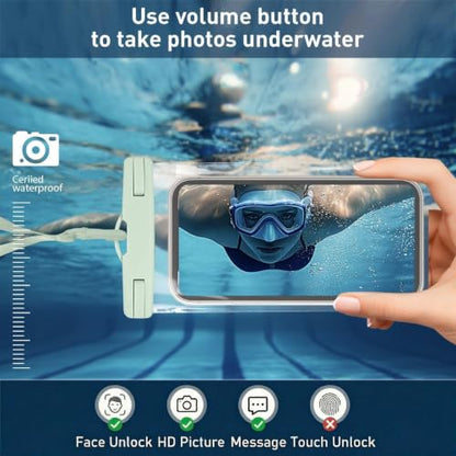 Waterproof Phone Pouch Compatible for iPhone 7in-1 Smoke Green | IPX8 Waterproof Case, Beach Travel Must Haves, Beach Essential, Dry Bag, 1 Pack, for iPhone 17/16/15/14/13/12 Pro Max - color: B5-Smoke Green