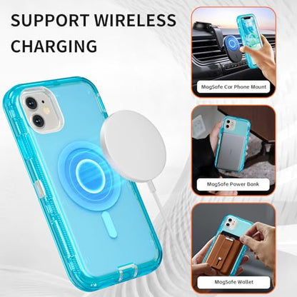 Follaroma Magnetic for iPhone 11 Case, Heavy Duty Phone Cases, Blue, 6.1" | Compatible with MagSafe, Heavy Duty Shock proof Protection, Military-Grade Anti-Drop, Dual Layer Transparent Protective Cover - color: Blue, size: iPhone 11 6.1''