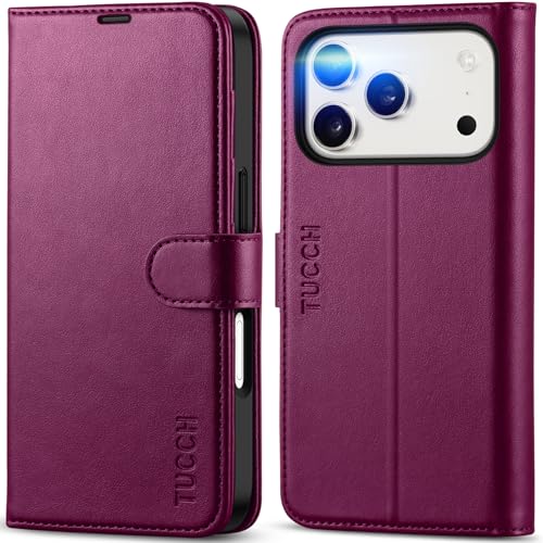 TUCCH Wallet Case for iPhone 17 Pro (6.3") 2025, 4 Card Slots, Plum Purple | RFID Blocking, Viewing Stand, Shockproof TPU Shell, PU Leather, Magnetic Closure, Protective Folio Flip Cover - color: Plum Purple