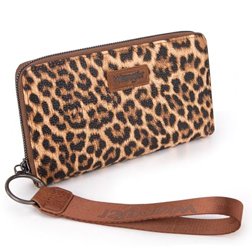Wrangler Womens Wallet Wristlet Long Purse Designer Clutch Large Capacity Credit Card Holder for Women - color: C-leopard Print