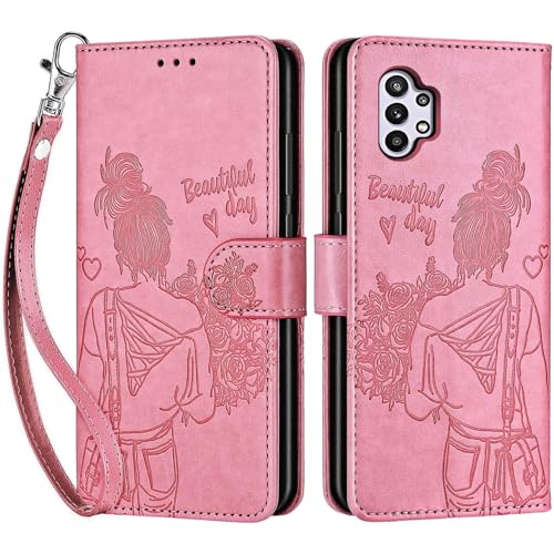 for Samsung Galaxy A32 5G Wallet case, Pink-Girl | 3 Card Holders, Kickstand, Shockproof TPU Shell, PU Leather, Magnetic Closure, Protective Flip Folio Cover, Women - color: 1
