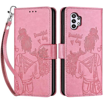 for Samsung Galaxy A32 5G Wallet case, Pink-Girl | 3 Card Holders, Kickstand, Shockproof TPU Shell, PU Leather, Magnetic Closure, Protective Flip Folio Cover, Women - color: 1