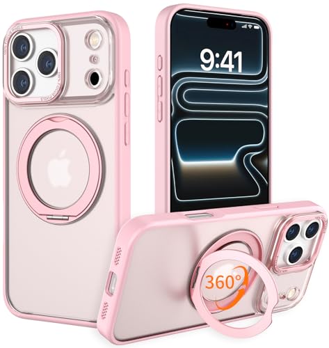 IYH 360° Rotatable Magnetic Case for iPhone 17 Pro Max, Military-Grade Shockproof Phone Cover with Matte Translucent Back(Pink) - color: Pink, size: For iPhone 17 Pro Max