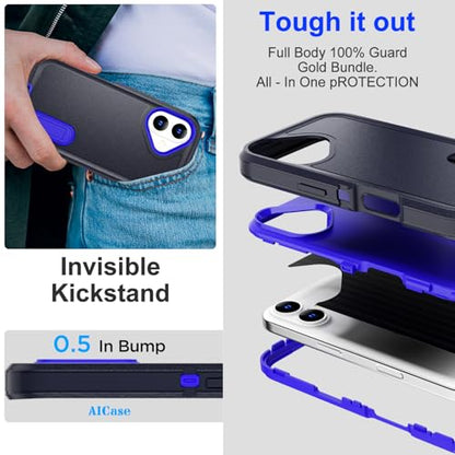 AICase for iPhone 16 Plus Case with Built-in Stand,Tripe Layer Heavy Duty Drop Protection Full Body Rugged Shockproof Military Protective Tough Durable Phone Cover for iPhone 16Plus 6.7"_6 - color: Prussian Blue with Built-in Stand