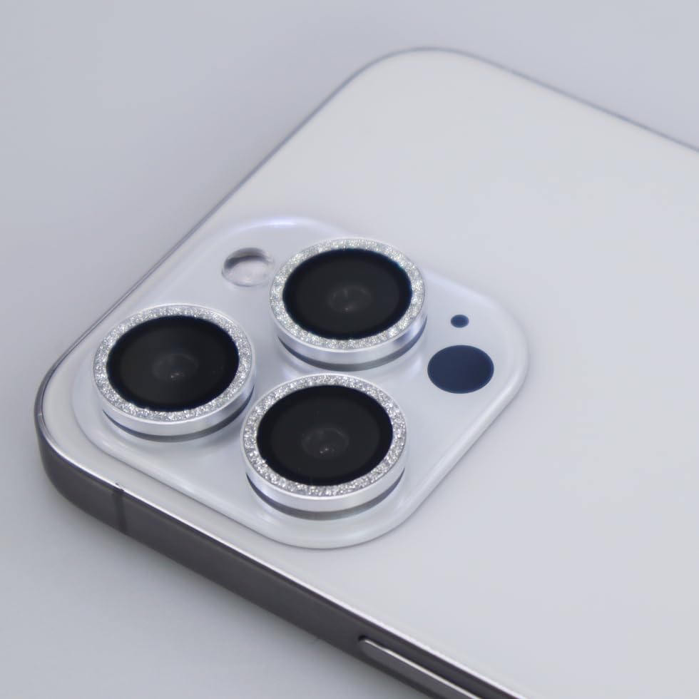 BONVAN for iPhone 15 Pro / 15 Pro Max / 14 Pro / 14 Pro Max Camera Lens Protector Bling Glitter Metal Crystal Tempered Glass Screen Accessories Lens Cover (Silver) - color: Silver