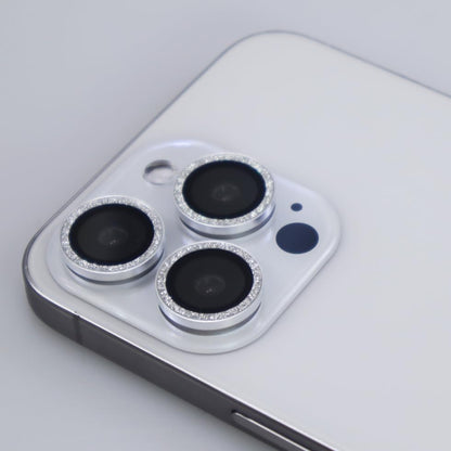 BONVAN for iPhone 15 Pro / 15 Pro Max / 14 Pro / 14 Pro Max Camera Lens Protector Bling Glitter Metal Crystal Tempered Glass Screen Accessories Lens Cover (Silver) - color: Silver