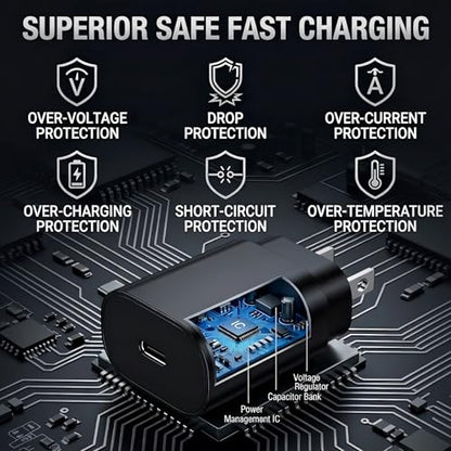 TT&C 2-Pack 25W USB C Fast Charger with 6FT Long Cable (Black) - color: Black, size: 6ft