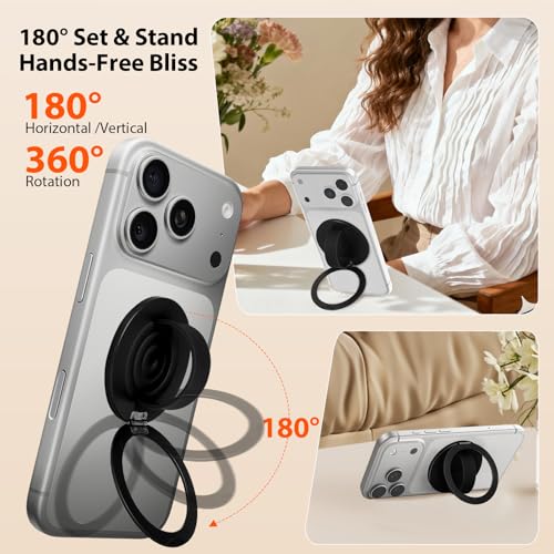 Upgraded Magnetic Phone Grip&Phone Stand, Liquid Silicone Soft and Portable Phone Ring, Removable Finger Loop Ring Grip Holder for iPhone, Strong Magnetic , Compatible with MagSafe Phone Case Black - color: Black