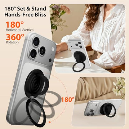 Upgraded Magnetic Phone Grip&Phone Stand, Liquid Silicone Soft and Portable Phone Ring, Removable Finger Loop Ring Grip Holder for iPhone, Strong Magnetic , Compatible with MagSafe Phone Case Black - color: Black