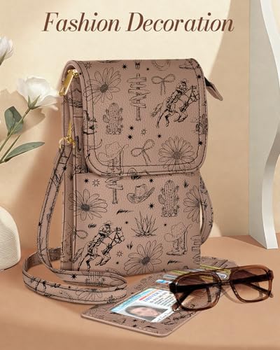 Small Crossbody Phone Purse for Women | Card Slots, Leather Cell Phone Wallet, Adjustable Shoulder Strap, Cross Body Bag for Girls and Ladies, Cute Design - color: Brown Plant