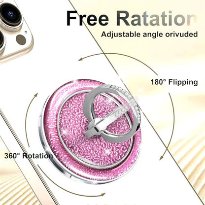 Pink Sparkly Magnetic Ring Grip for MagSafe, Bling Phone Stand - color: Pink