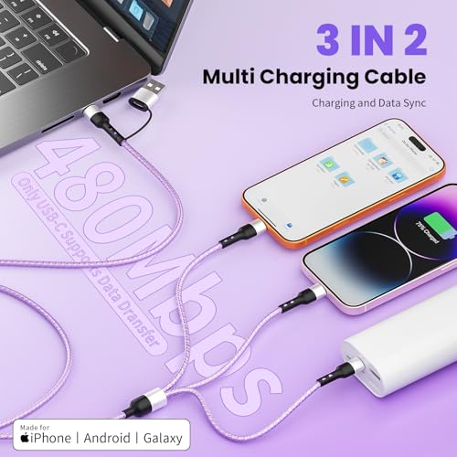 Travel Essentials 3 in 2 Multi Charging Cable USB C Charger for iPhone 17-8 - color: Purple, size: 1Pack5FT