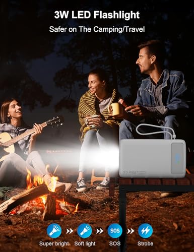 Nusyddy Portable Charger 27000mAh 22.5W w/Built-in Cable/LED Display White - color: White