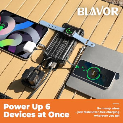 BLAVOR Solar Power Bank 20000mAh, Wireless Charger for Phones & Apple Watch - color: Dull black