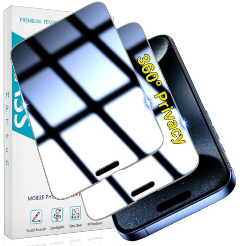 2 Pack 360 Degree Privacy Screen Protector for iPhone 15 Pro - color: Black-iPhone iPhone 15 Pro