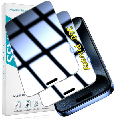 2 Pack 360 Degree Privacy Screen Protector for iPhone 15 Pro - color: Black-iPhone iPhone 15 Pro