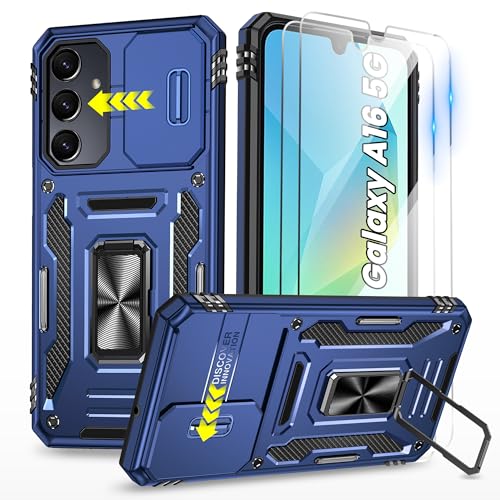 for Samsung Galaxy A16 5G Phone Case: with 2 HD Screen Protectors for A17 Case, Magnetic Rotatable Stand, Heavy Duty Shockproof Protective Cell Phone Basic Case for Samsung A17 5G, Navy Blue - color: Navy Blue, size: Galaxy A16 6.7"