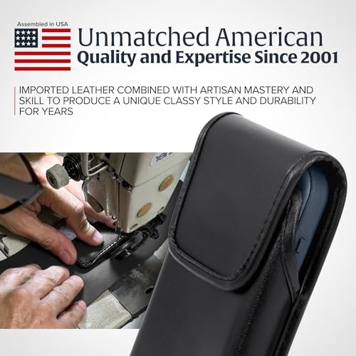 Turtleback Belt Clip for iPhone 16 Pro Max, 15 Pro Max, 14 Pro Max -Large- Fits w/Defender Bulky Style Cases, Premium Black Leather, Vertical Belt Holder, Magnetic Closure HD Rotating Belt Clip - color: Vertical - Leather w/ HD Clip, size: Large