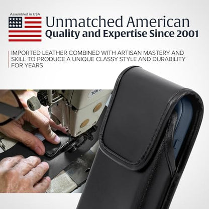 Turtleback Belt Clip for iPhone 16 Pro Max, 15 Pro Max, 14 Pro Max -Large- Fits w/Defender Bulky Style Cases, Premium Black Leather, Vertical Belt Holder, Magnetic Closure HD Rotating Belt Clip - color: Vertical - Leather w/ HD Clip, size: Large