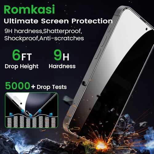 Romkasi 4 Pack Privacy Screen Protector for iPhone 16 6.1 Inch with 4 Pack Camera Lens Protector, Anti Spy Tempered Glass Film, Anti-Scratch, Touch Sensitive, Case Friendly - color: iPhone 16