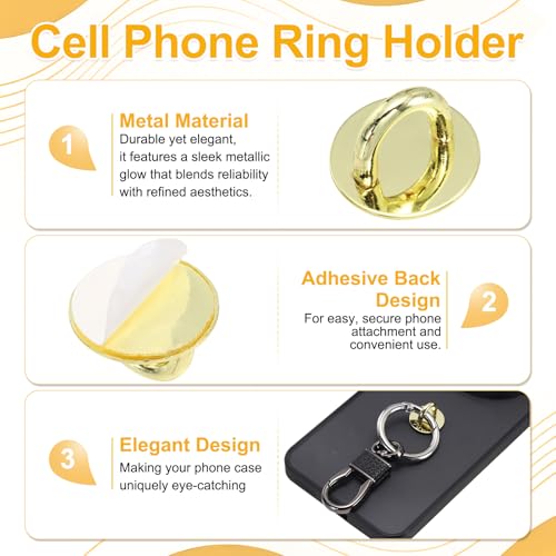 12Pcs Phone Ring Holder (0.7 Inch) - Adhesive Round Shaped Phone Finger Grip Hook Smartphones Keychain Ring Charm Loop for DIY Tablet Case Accessories, Silver/Black/Gold - color: Silver/Black/Gold