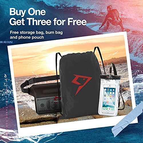 Piscifun Waterproof Floating Dry Backpack 10L/20L/30L | Lightweight and Durable, With Waist Pouch and Phone Case, Ideal for Kayaking, Camping, Beach, Boating, Swimming - color: Black, size: 30L