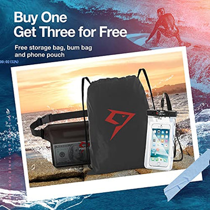 Piscifun Waterproof Floating Dry Backpack 10L/20L/30L | Lightweight and Durable, With Waist Pouch and Phone Case, Ideal for Kayaking, Camping, Beach, Boating, Swimming - color: Black, size: 30L