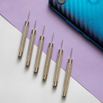 SIM Card Ejector Tool 6 Pack with Textured Grip and Cleaning Brush, Silver - color: Silver
