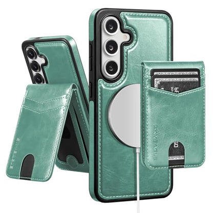 SkyEagle Compatible with Magsafe 2 in 1 Detachable Galaxy S25 Wallet Case with Card Holder,Women Men Magnetic PU Leather RFID Blocking Flip Kickstand Credit Slots for Galaxy S25 6.2",Blue Green - color: Blue Green, size: Samsung Galaxy S25 - 6.2"