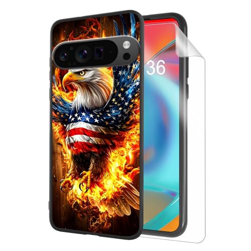 for Google Pixel 9 Pro XL Phone Case, TPU Shockproof Full Body Protection 6.8" American Flag Eagle Cover for Pixel 9 Pro XL, Lightweight Compatible Wireless Charging, Screen Protector Film - color: American Flag Eagle