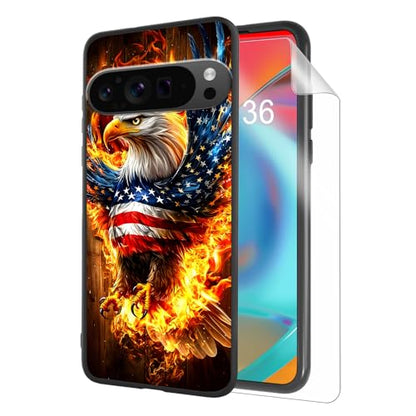 for Google Pixel 9 Pro XL Phone Case, TPU Shockproof Full Body Protection 6.8" American Flag Eagle Cover for Pixel 9 Pro XL, Lightweight Compatible Wireless Charging, Screen Protector Film - color: American Flag Eagle