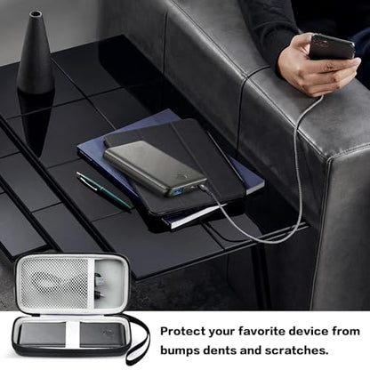 Power Bank Case for Anker 313/523 10000mAh Portable Charger, Hard Shell | Black Case with Elastic Strap, Mesh Cable Pocket and Hand Strap, Compact Storage for Work, Daily Carry and Travel, Case Only