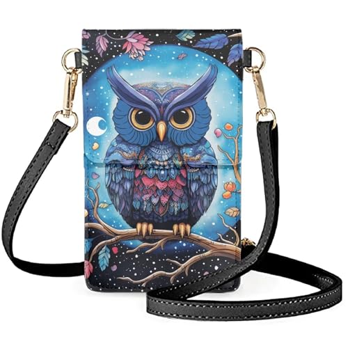 WELLFLYHOM Mini Touchscreen Crossbody Phone Bags for Women with Card Slots Shoulder Bag Purse Leather - color: 1 Cartoon Owl