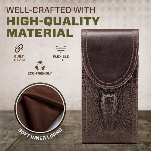 Top Grain Crazy Horse Leather Cell Phone Holster for Belt, Phone Belt Case with Belt Clip/Loop, Belt Holder Waist Pouch Fits for Samsung Galaxy S26 Ultra S25 Edge iPhone 17 Pro Max (Coffee) - color: Coffee